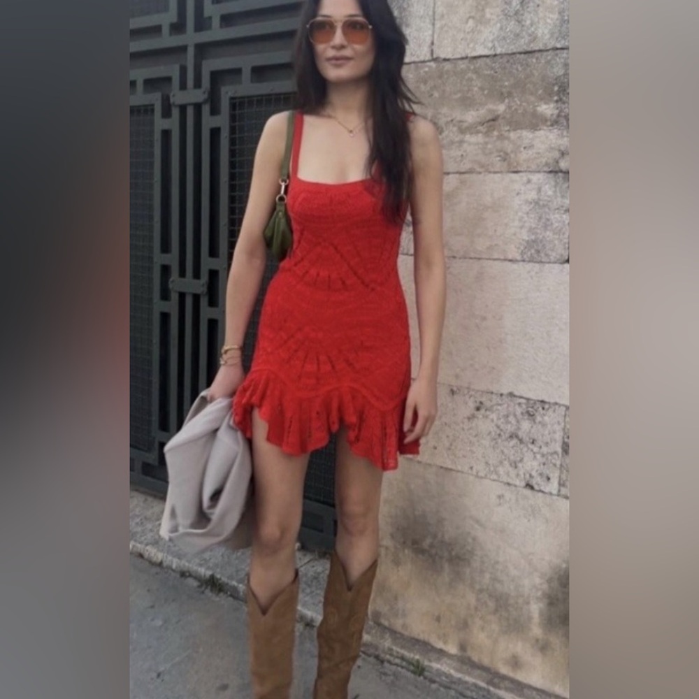 NWT Zara Crochet Peplum Dress Mini RED ref 5070 Size Medium